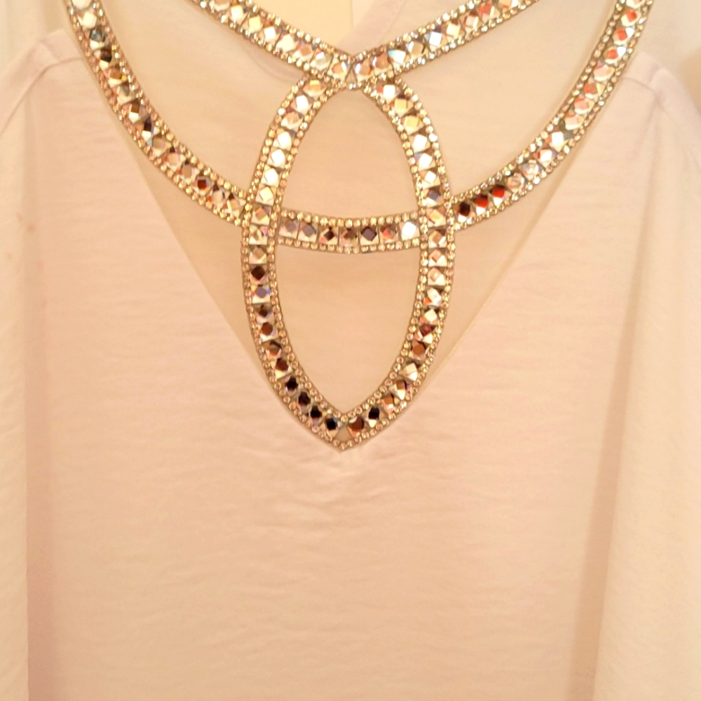 Beautiful Blouse with Rhinestones Neckline